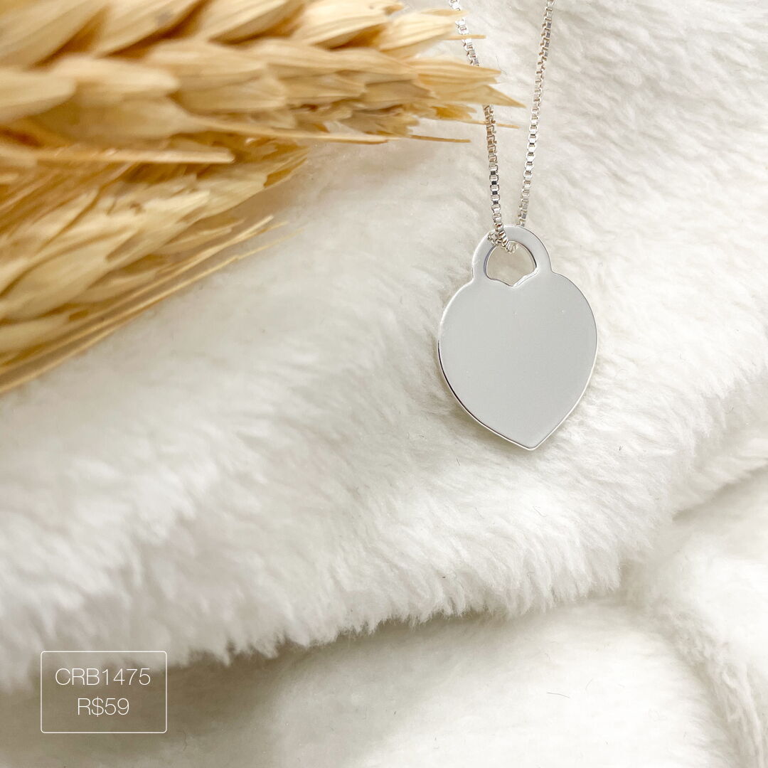 Colar de Cadeado de Coração Liso Prateado